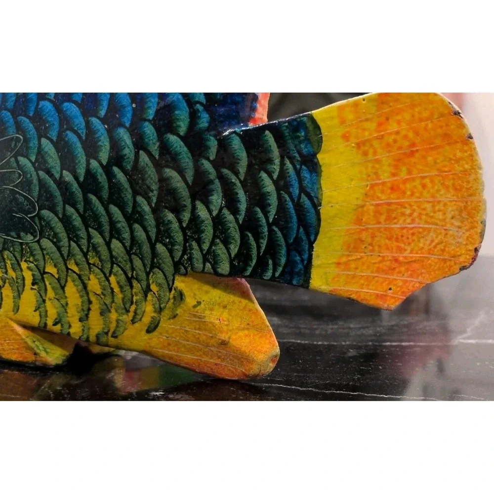 VTG Dominican Republic Hand Carved Wood Fish Figurines Set 2 Tropical Blue 10